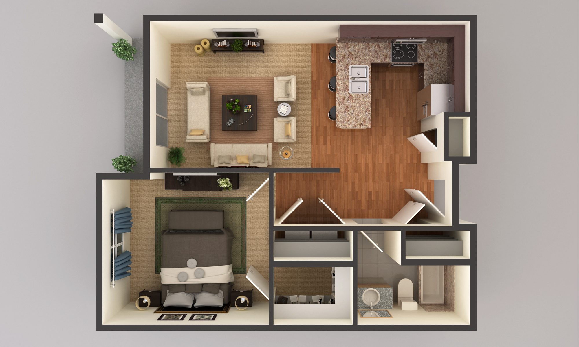 1 Bedroom Floor Plan at Cascades of Mandan, Mandan, ND