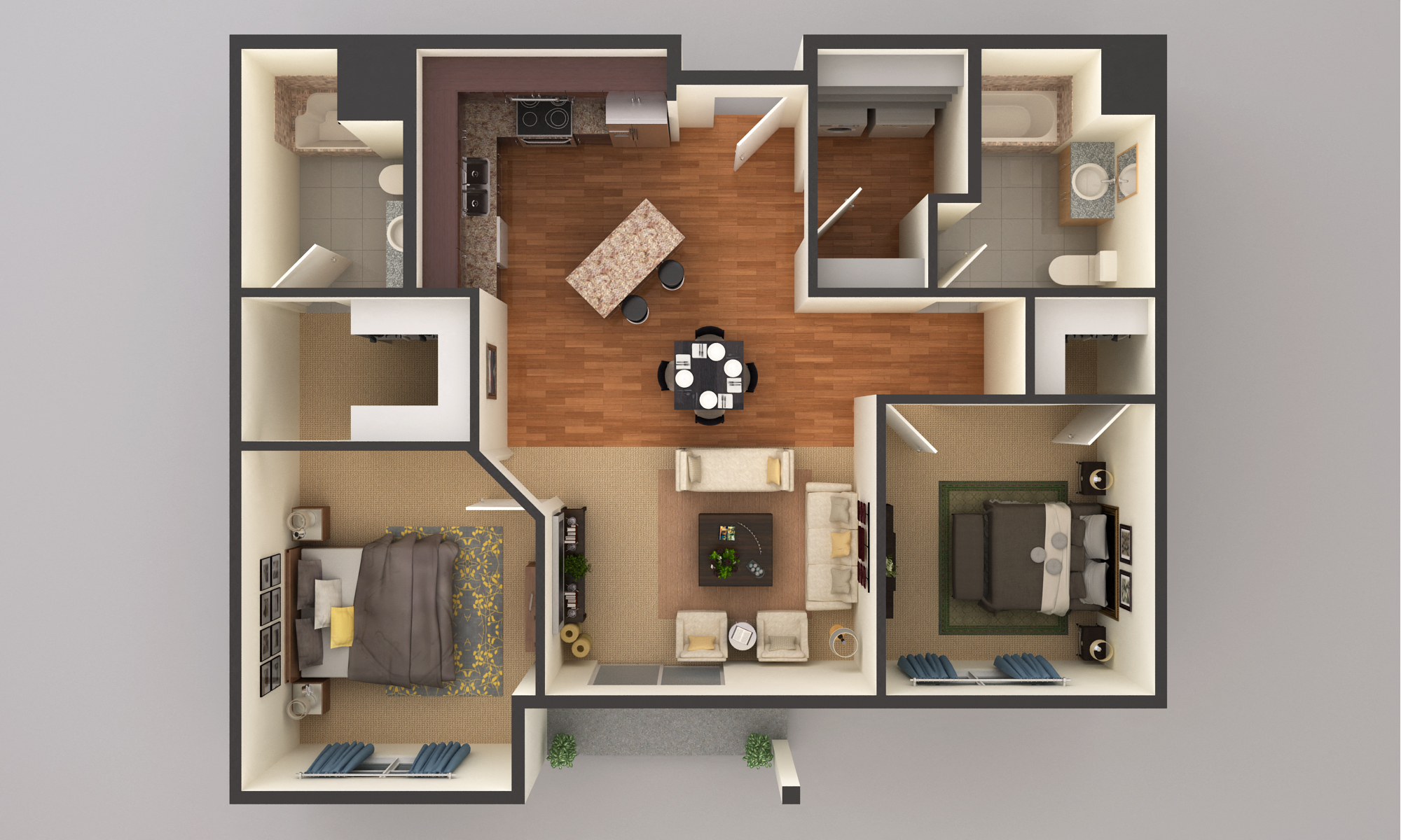 2 Bedroom Floor Plan at Cascades of Mandan, Mandan, North Dakota
