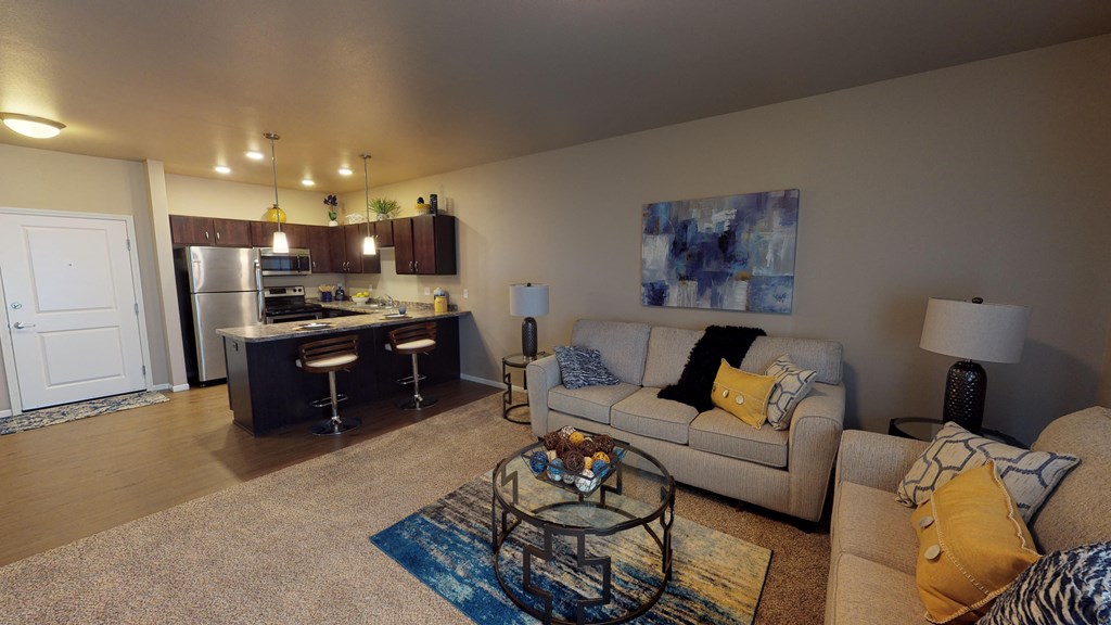 Living Room With Kitchen Living Room With Kitchen at Cascades of Mandan, Mandan, ND, 58554