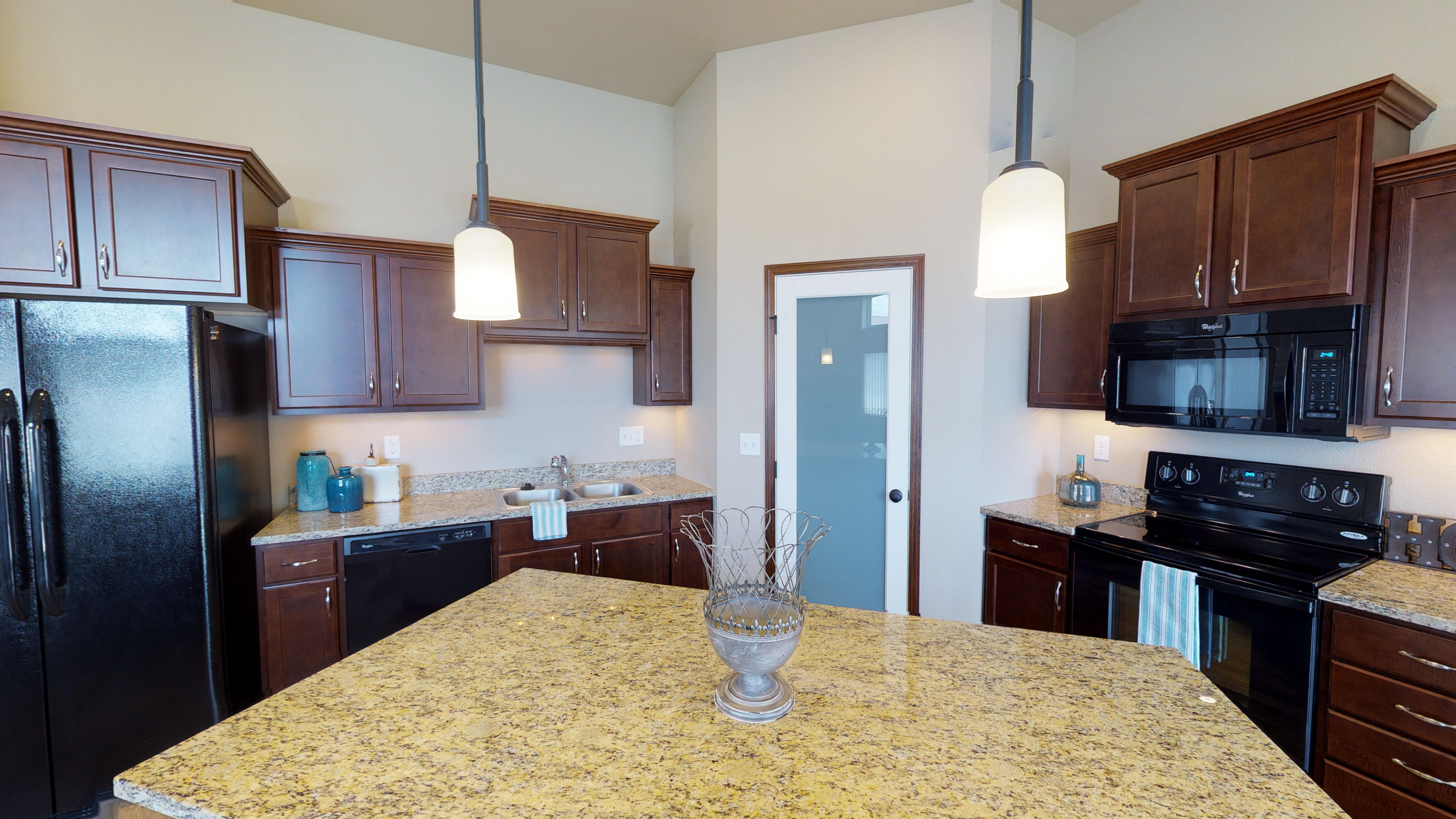 kitchen, island, cabinets, pantry