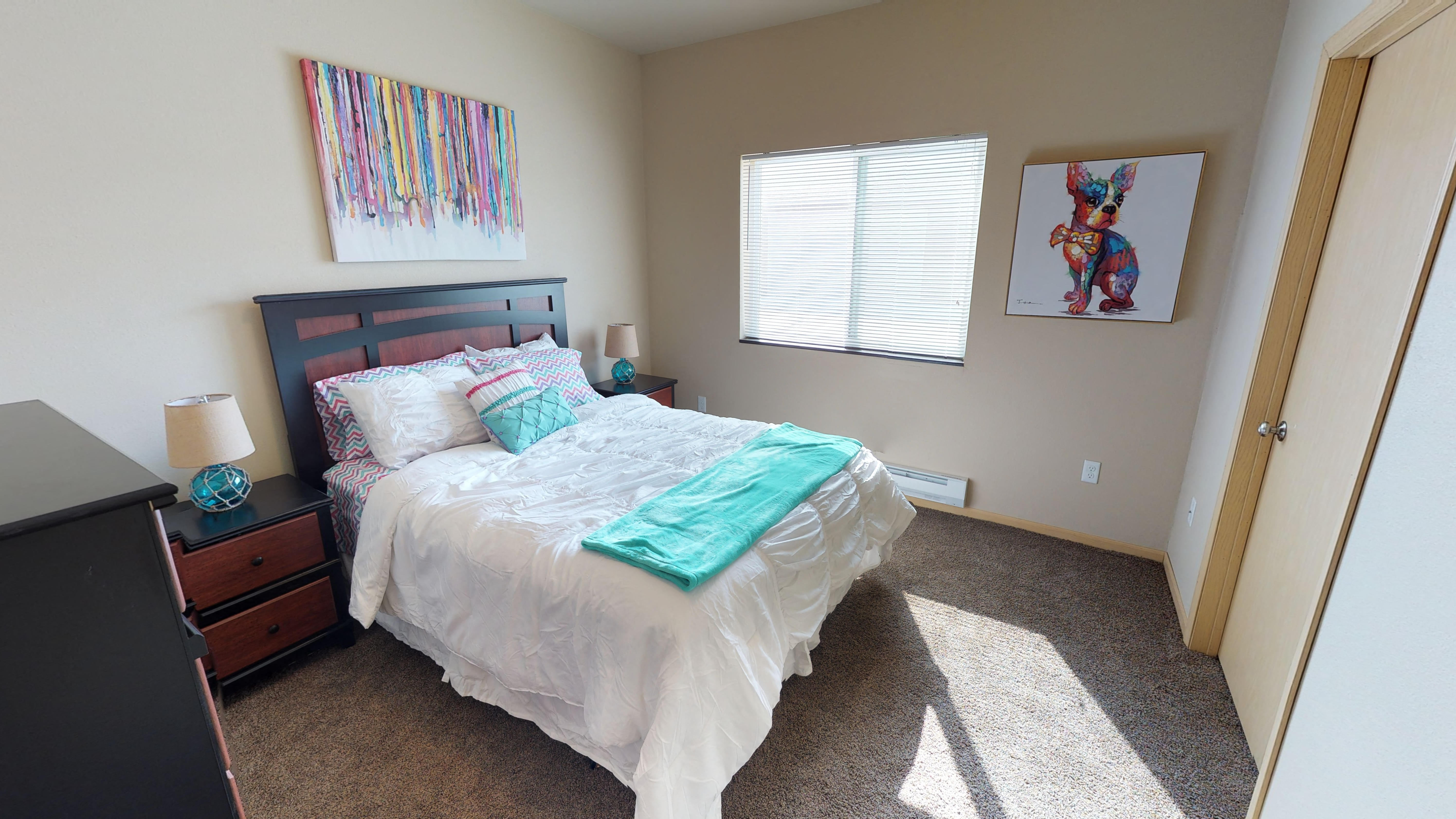 Bedroom decor at Stonebridge Villas Apartments, North Dakota