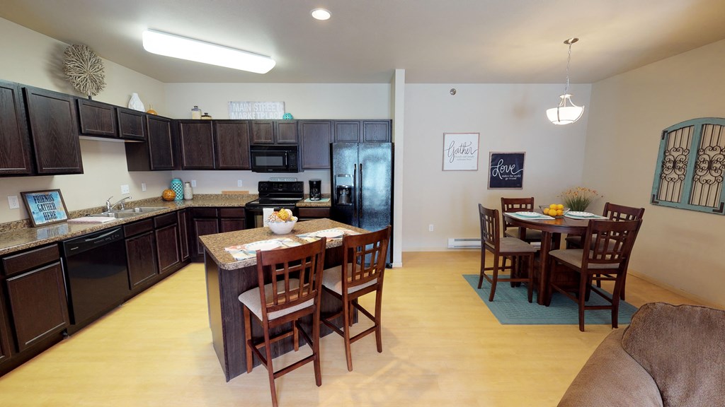 kitchen, island, dining at Stonebridge Villas Apartments, Minot, 58703