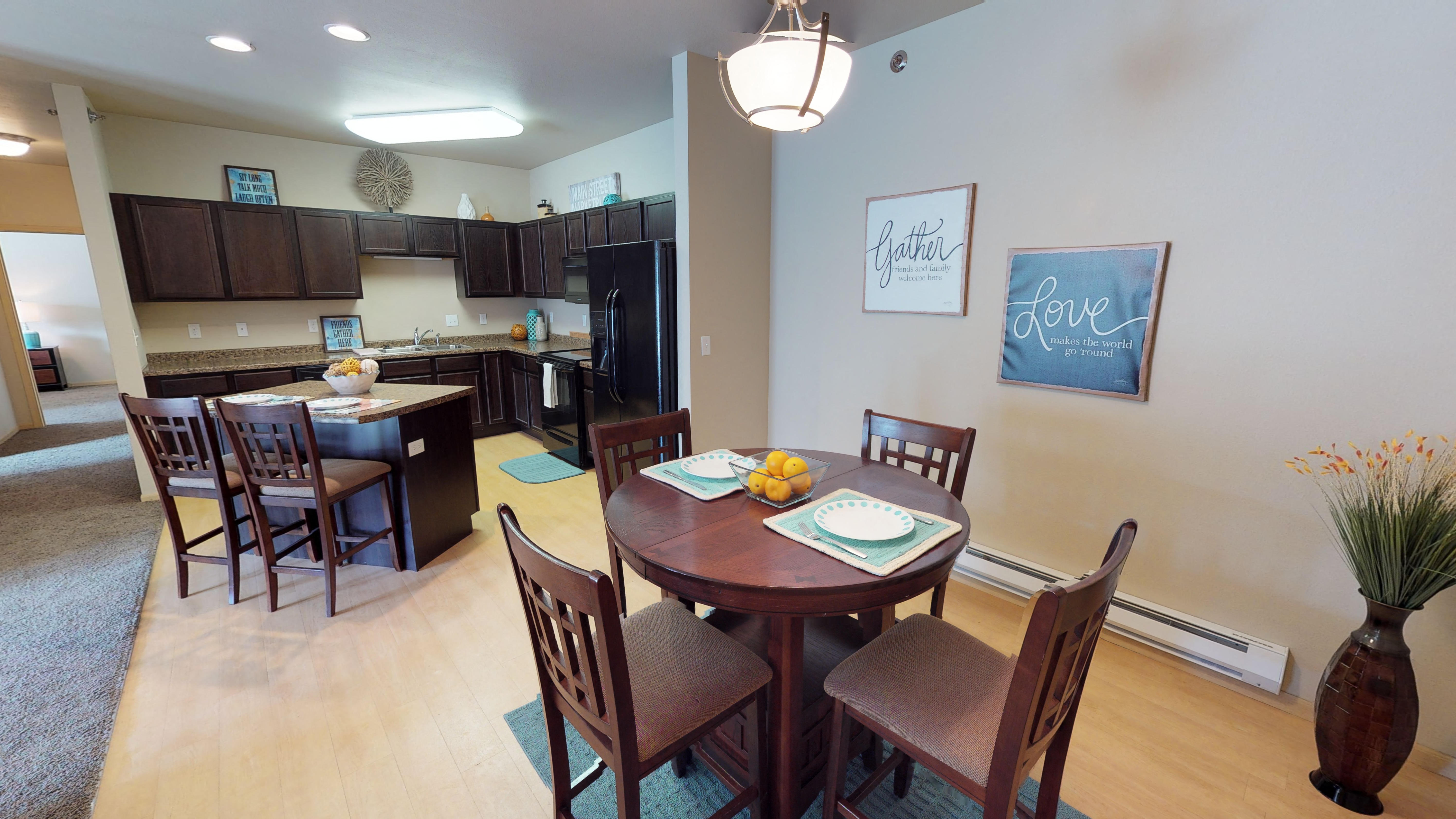 kitchen, dining area, furnished at Stonebridge Villas Apartments, Minot, ND, 58703