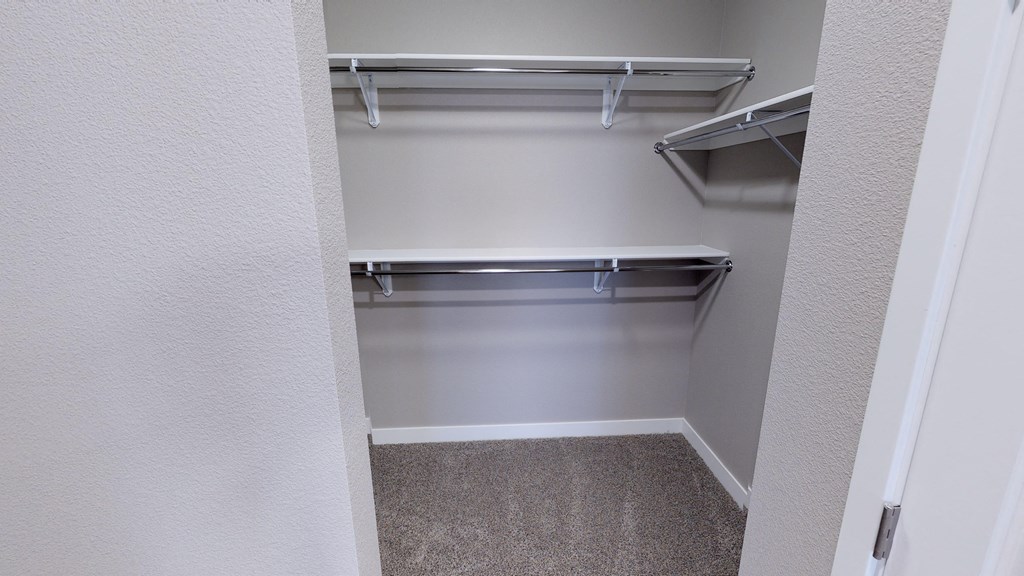 an empty walk in closet in a studio apartment