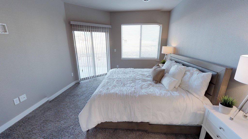 a bedroom with a large bed and a window