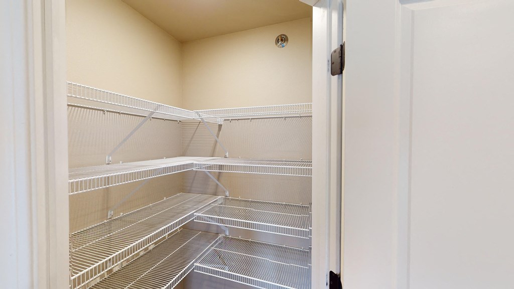 an empty closet in a home with empty shelves