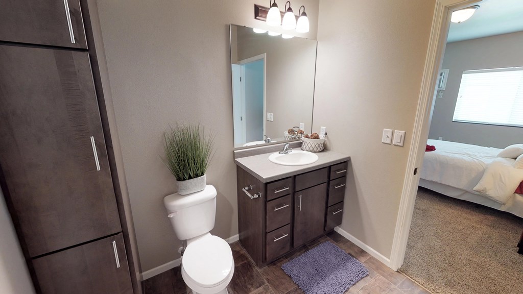 sink, toilet, linen closet