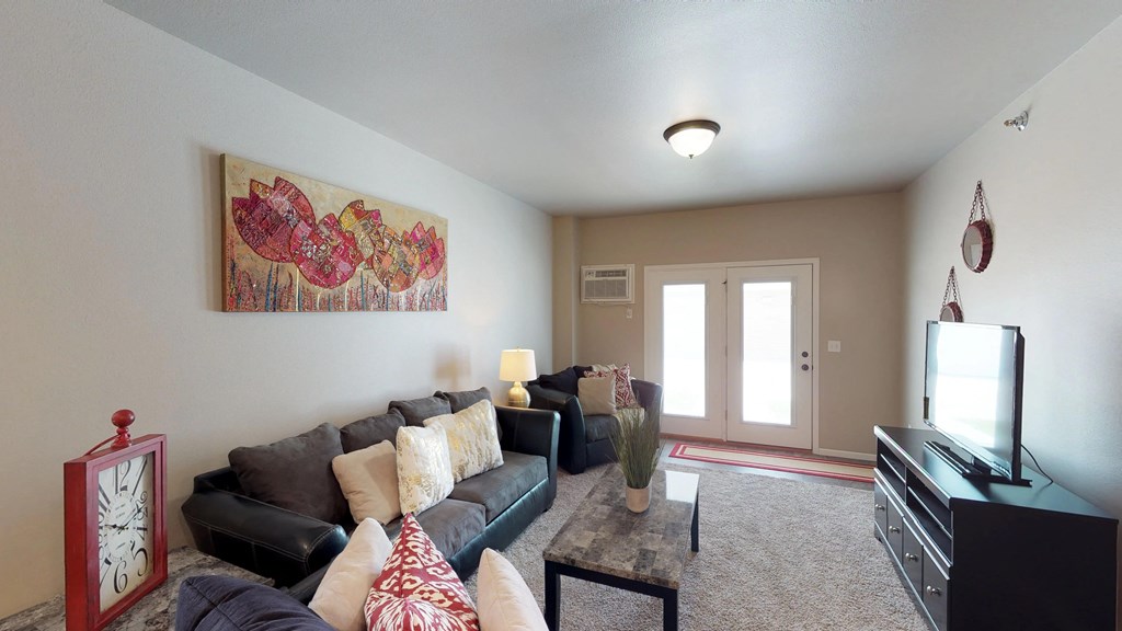 living room, couches, tv, coffee table, moorhead apartment