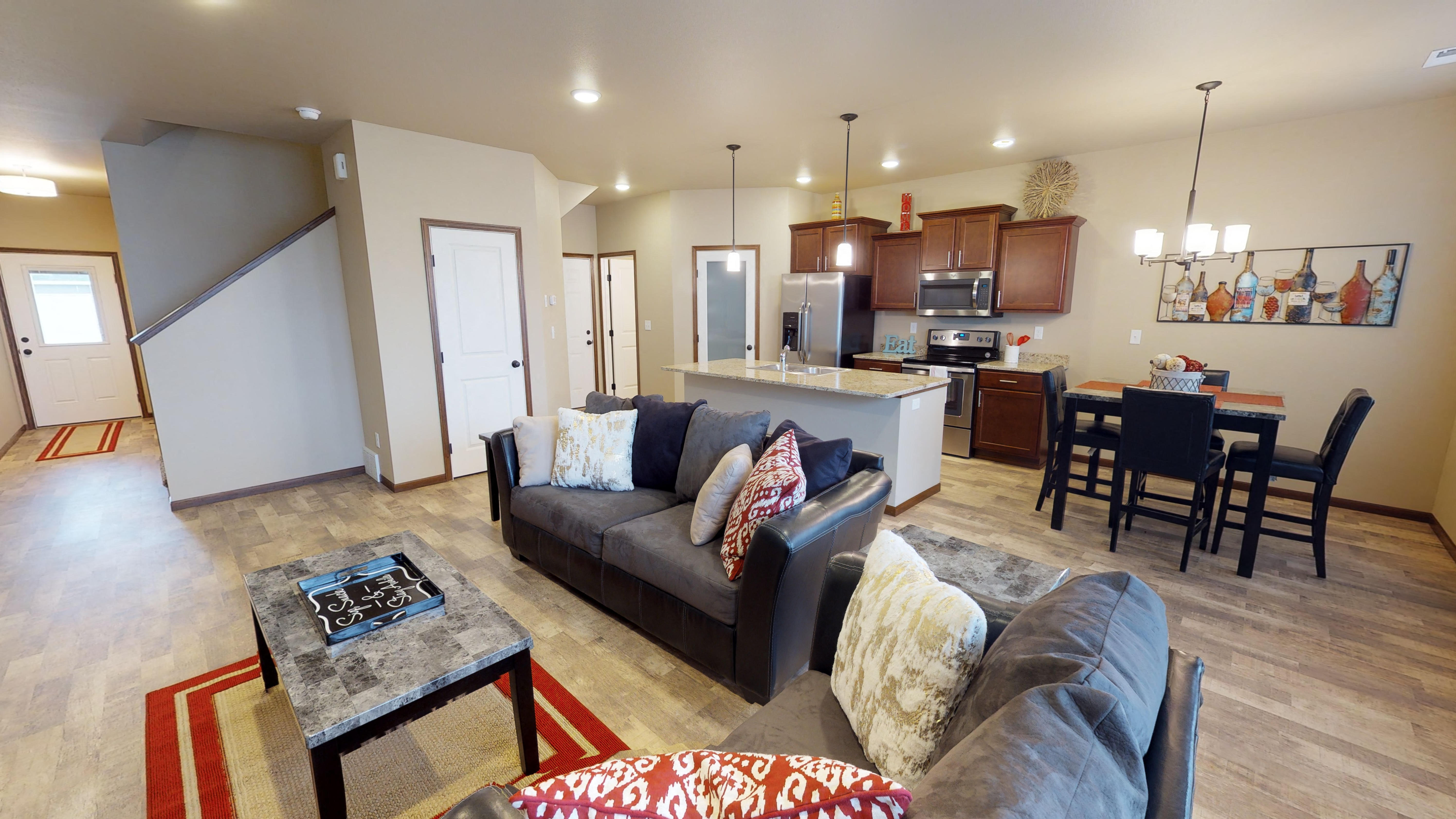 living room, dining room, kitchen