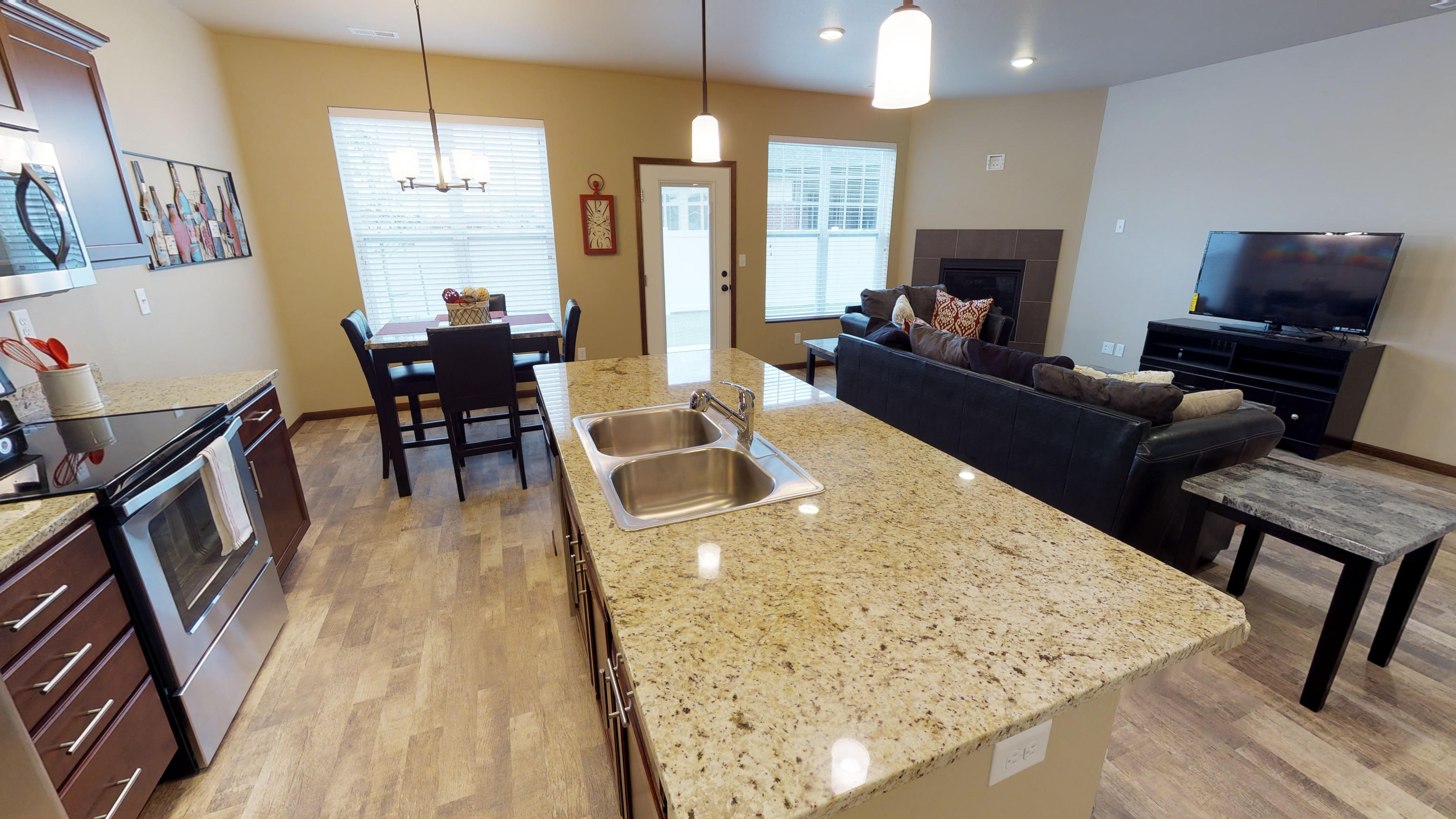 granite countertop, kitchen island