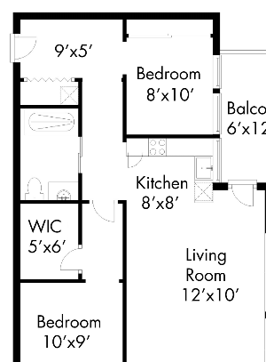 2BR - B (2 bed/1 bath)