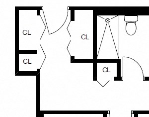 Two bedroom, one bathroom apartment layout at Bayview Gardens in White Rock, BC
