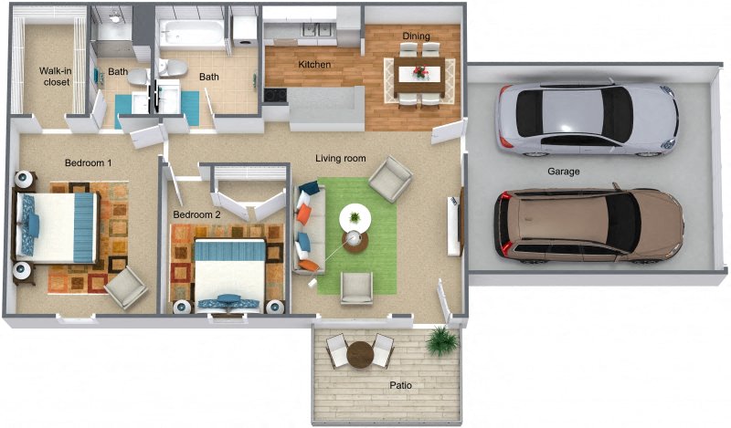 Two bedroom with two car garage