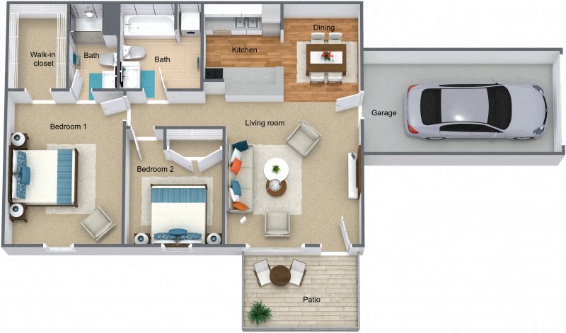 Two bedroom One car garage