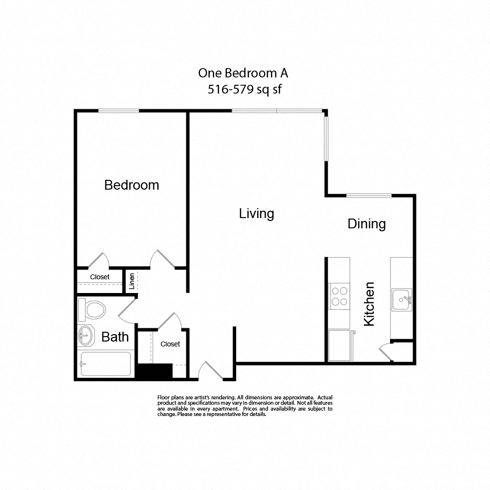 One BedroomA 1b1b 516-579sf at Lock Vista, Seattle, 98107