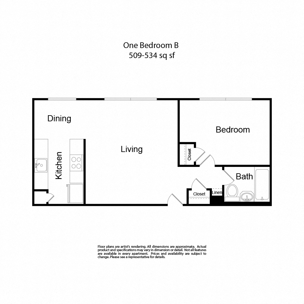 One BedroomB 1b1b 509-534sf at Lock Vista, Seattle, Washington