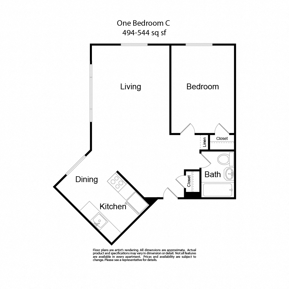 One BedroomC 1b1b 494-544sf at Lock Vista, Seattle