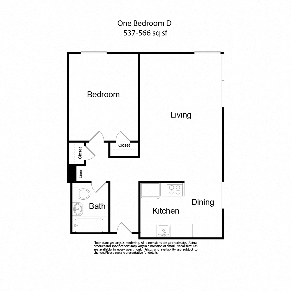 One BedroomD 1b1b 537-566sf at Lock Vista, Washington