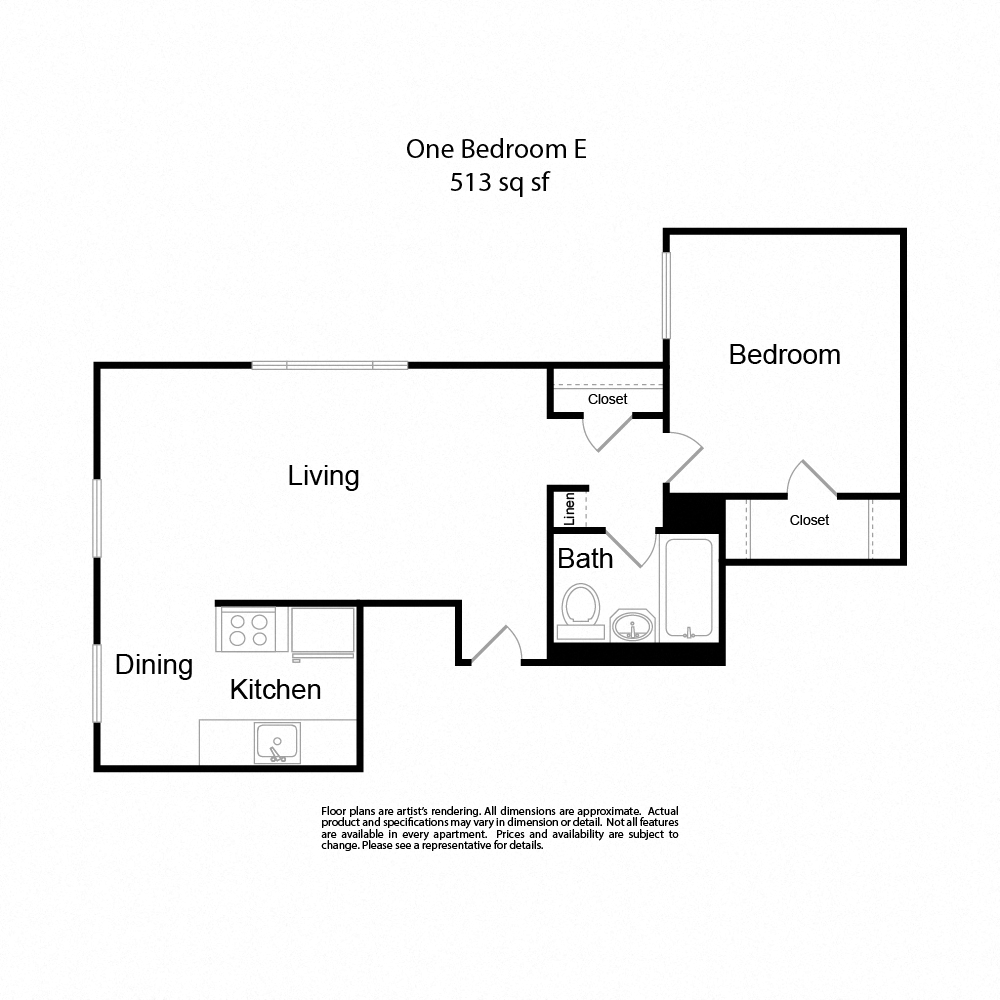 One BedroomE 1b1b 513sf at Lock Vista, Washington, 98107