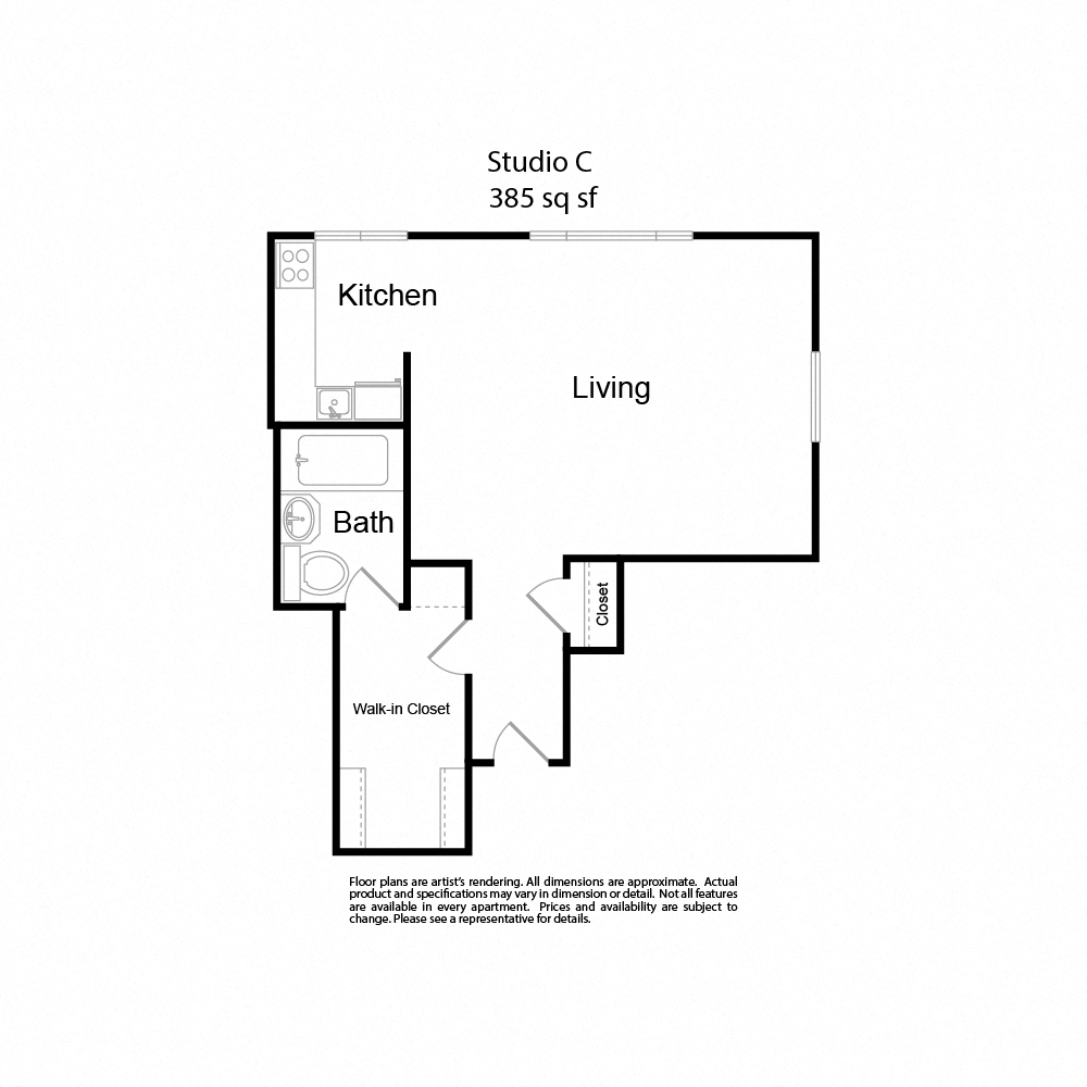 StudioC studio 385 sf at Lock Vista, Seattle, WA, 98107
