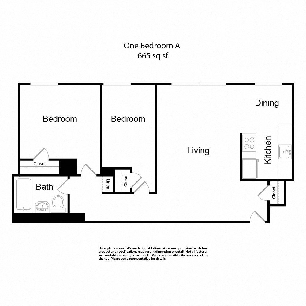 Two BedroomA 2b1b 665sf at Lock Vista, Seattle, WA