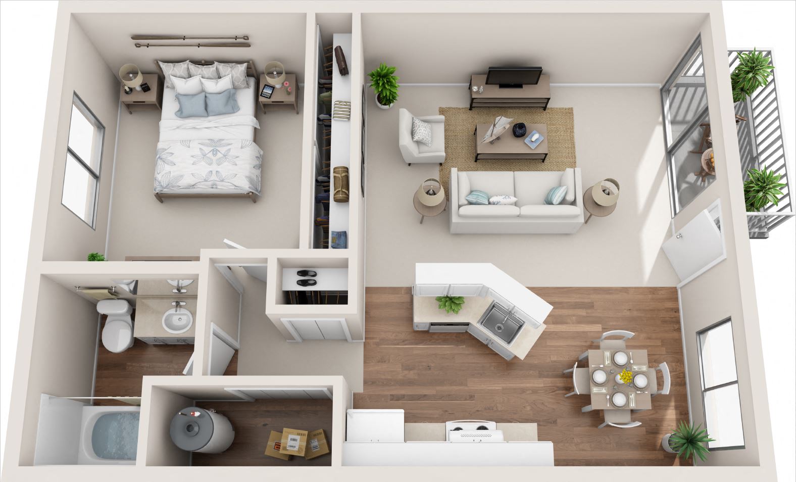 Cottage 1B/1B 3D Floor Plan at Summerfield, Tigard, 97224