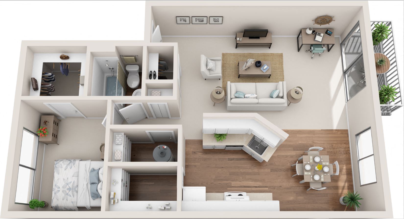 Meadowbrook 1B/1B 3D Floor Plan at Summerfield, Tigard, 97224