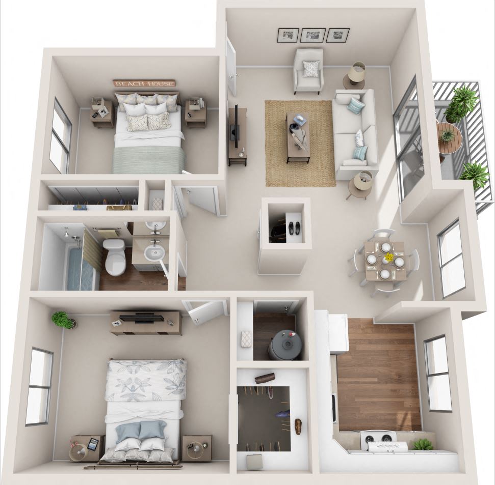 Meadowbrook 2B/1B 3D Floor Plan at Summerfield, Tigard, 97224