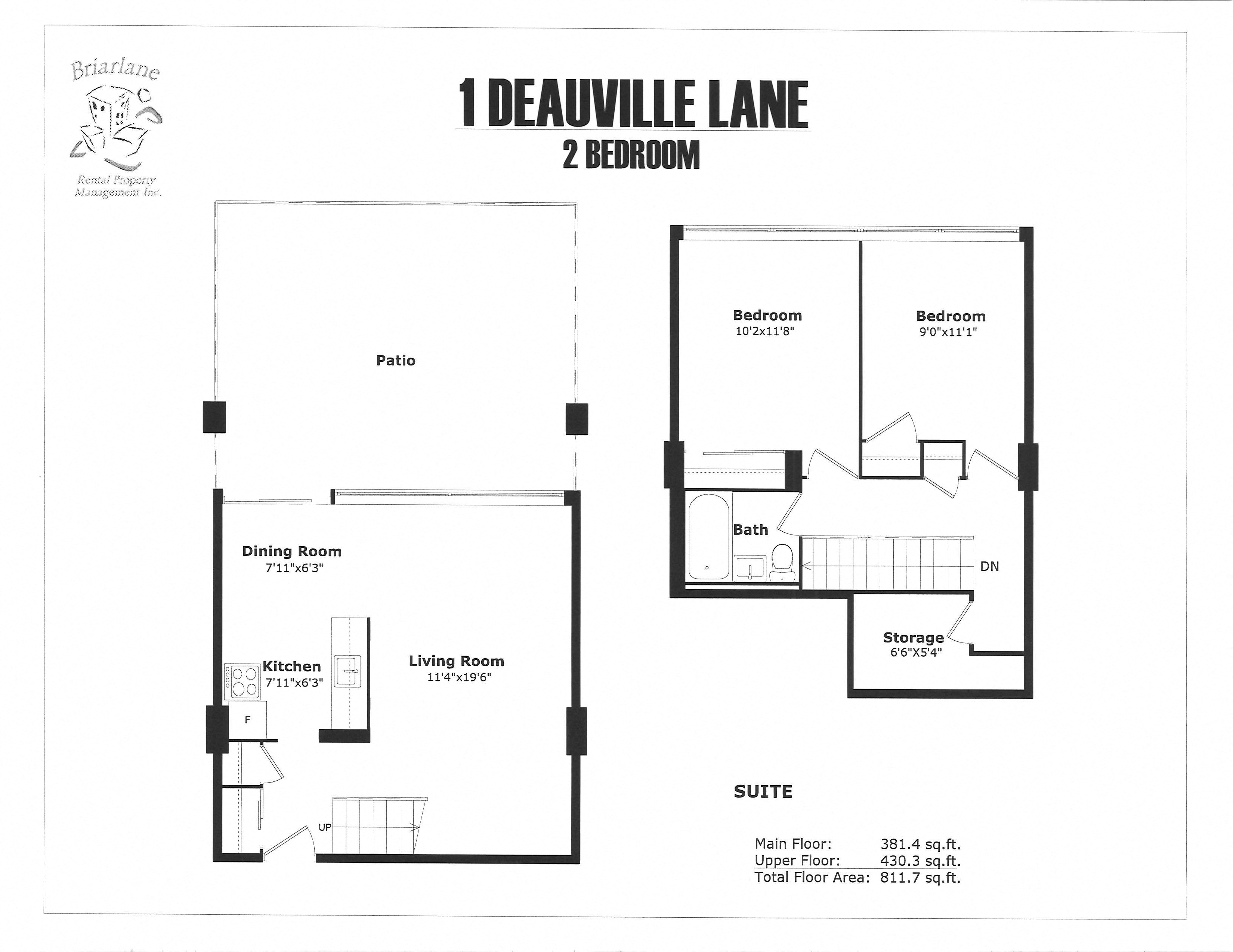 2 bedroom with stairs on the right B with one bathroom