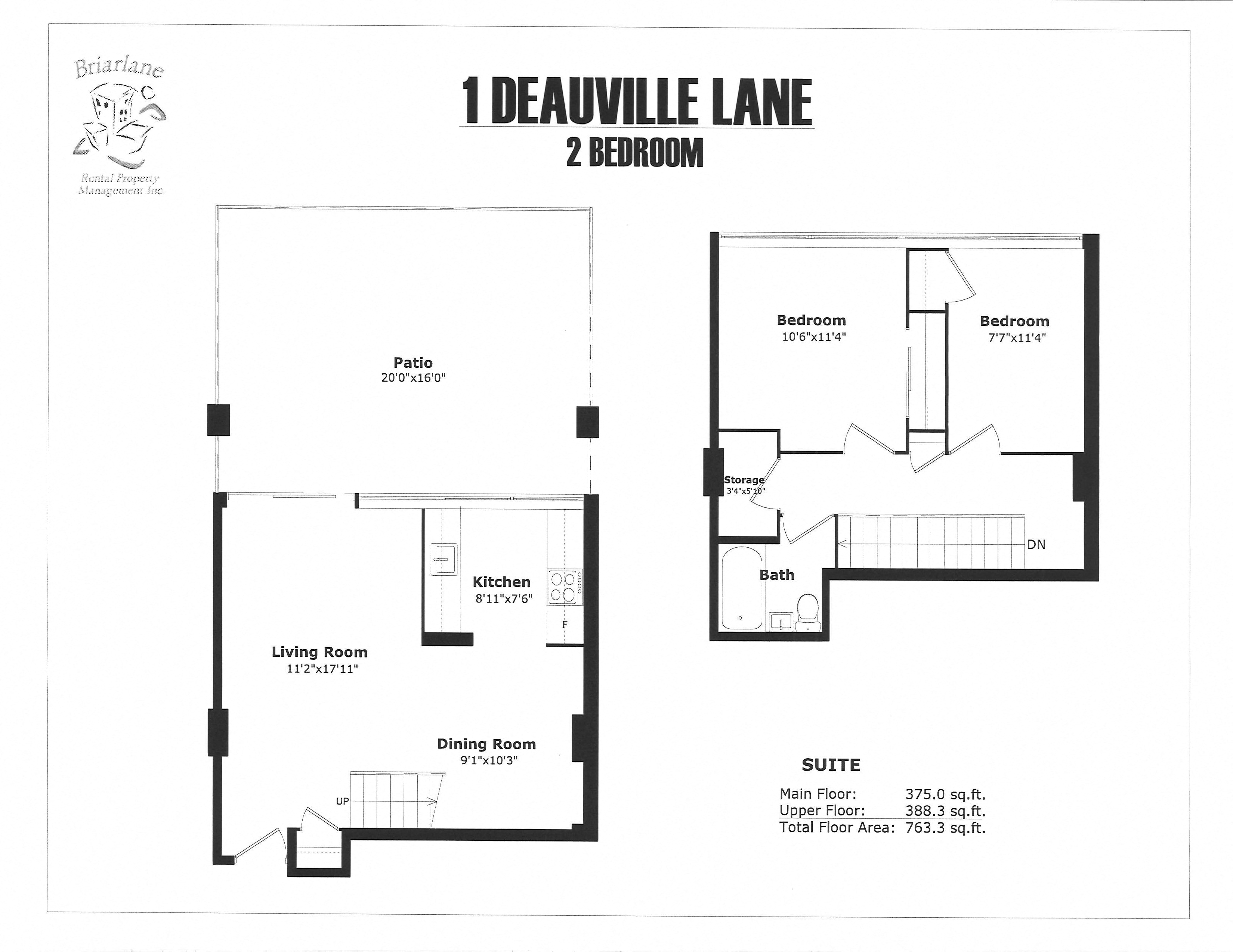 2 bedroom with stairs on the right A with one bathroom