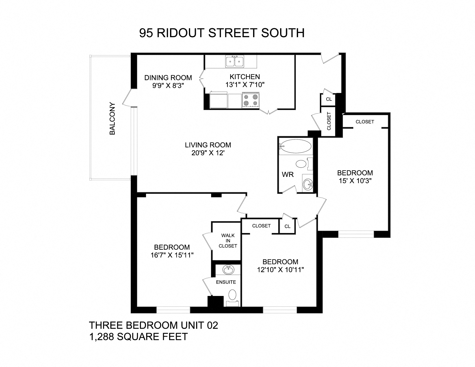 3 Bedroom, 1.5 Bath, Balcony