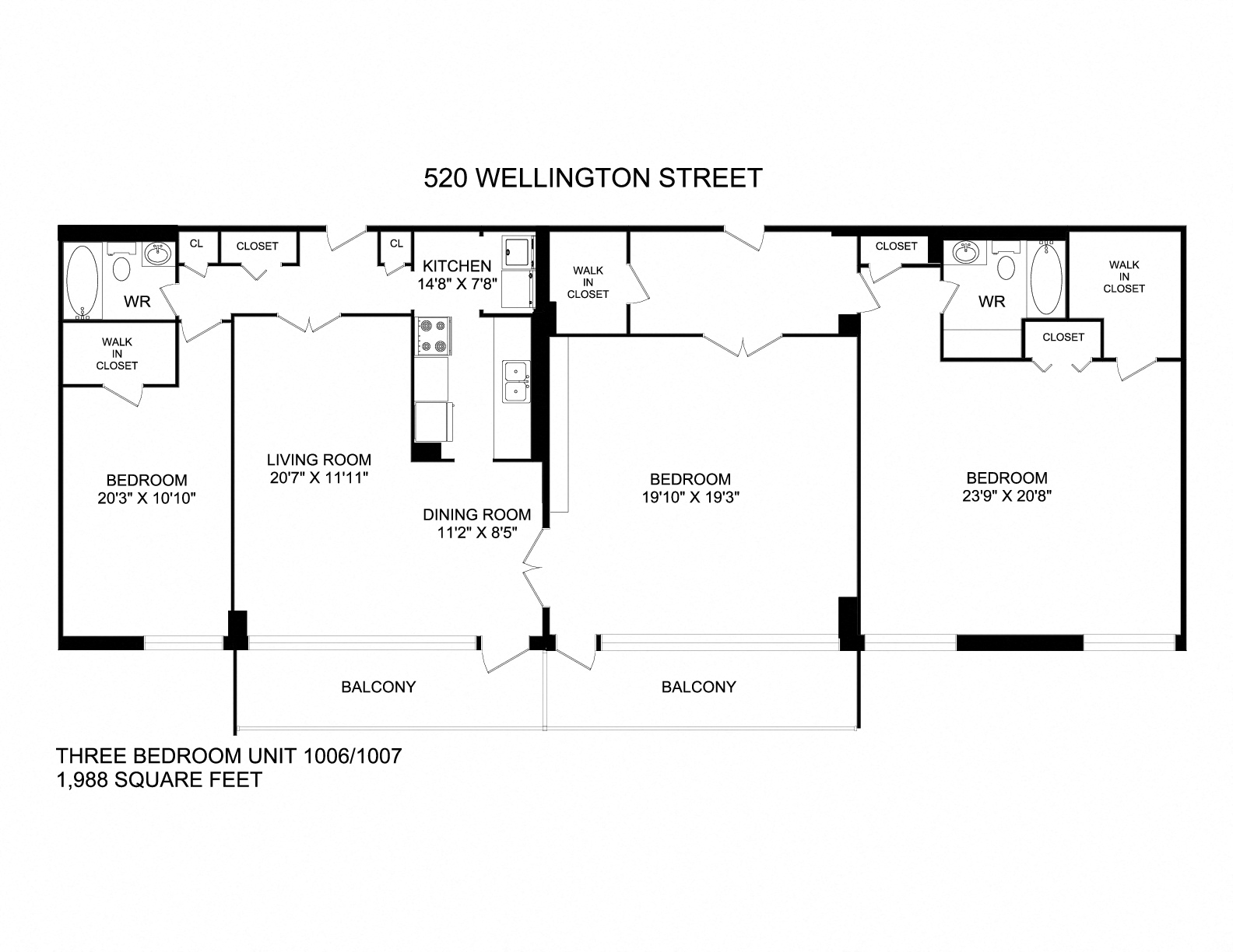 3 bedroom, 2 bathroom, with 2 balcony