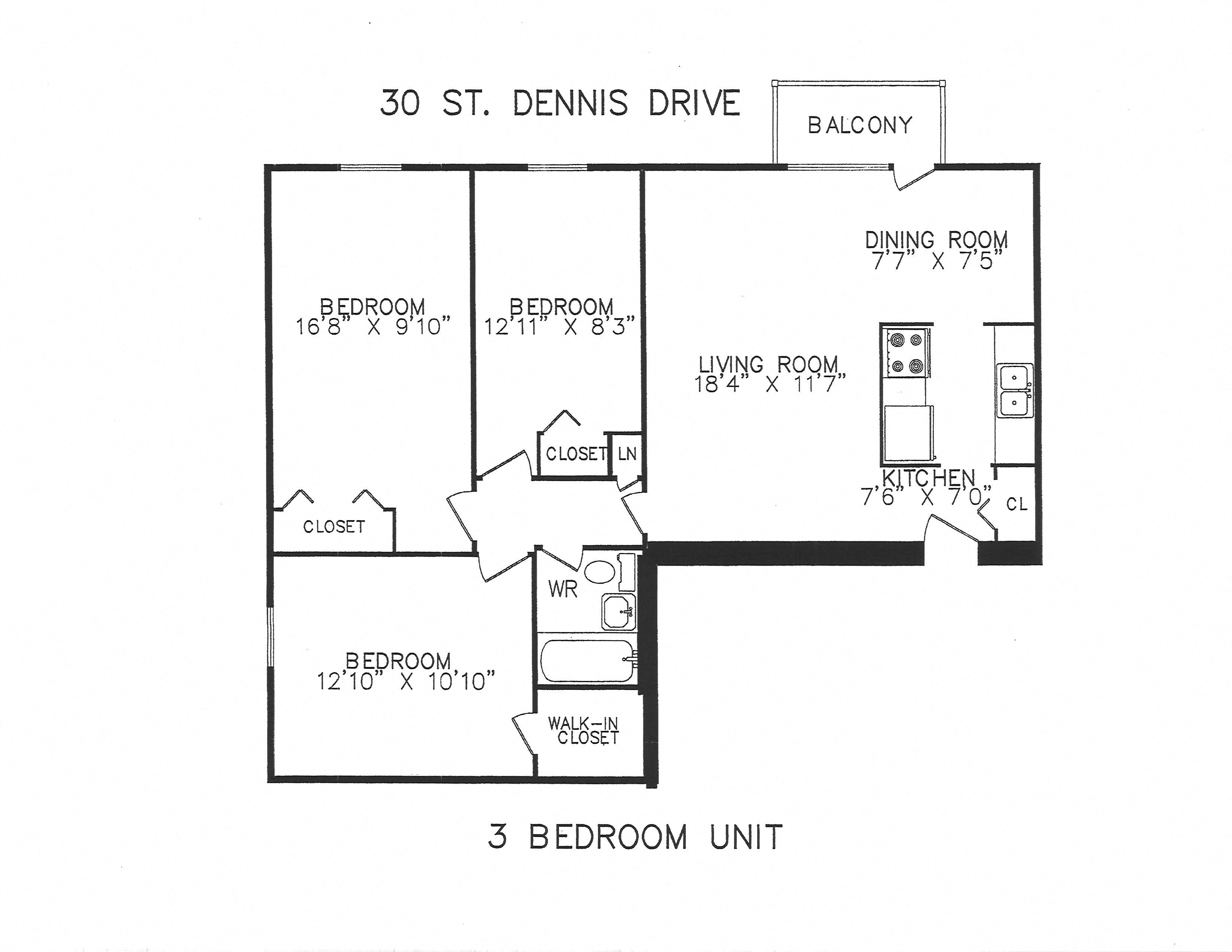 3 bedroom with one bathroom & balcony