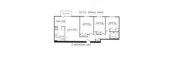 3 bedroom with one bathroom with balcony