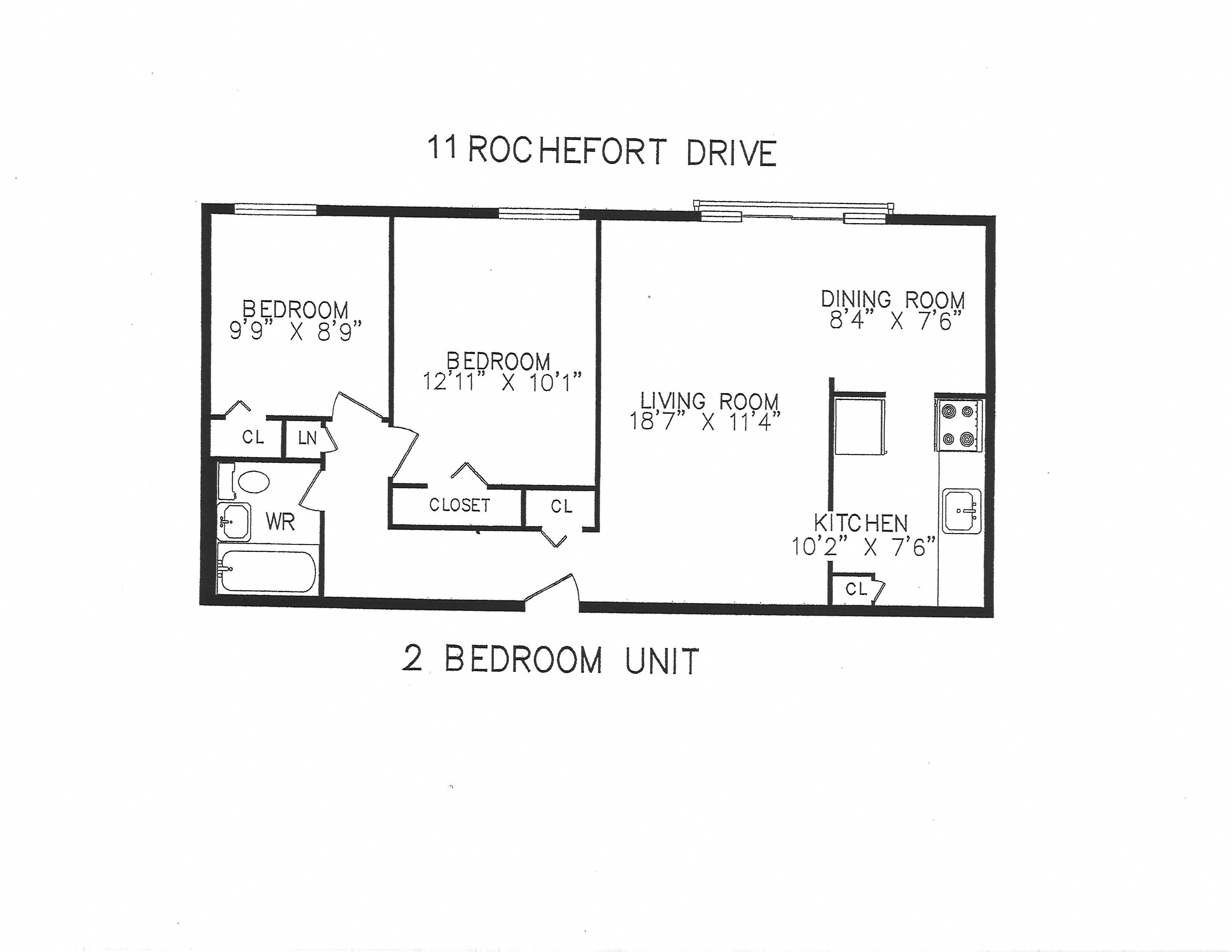 2 bedroom with one bathroom, no balcony