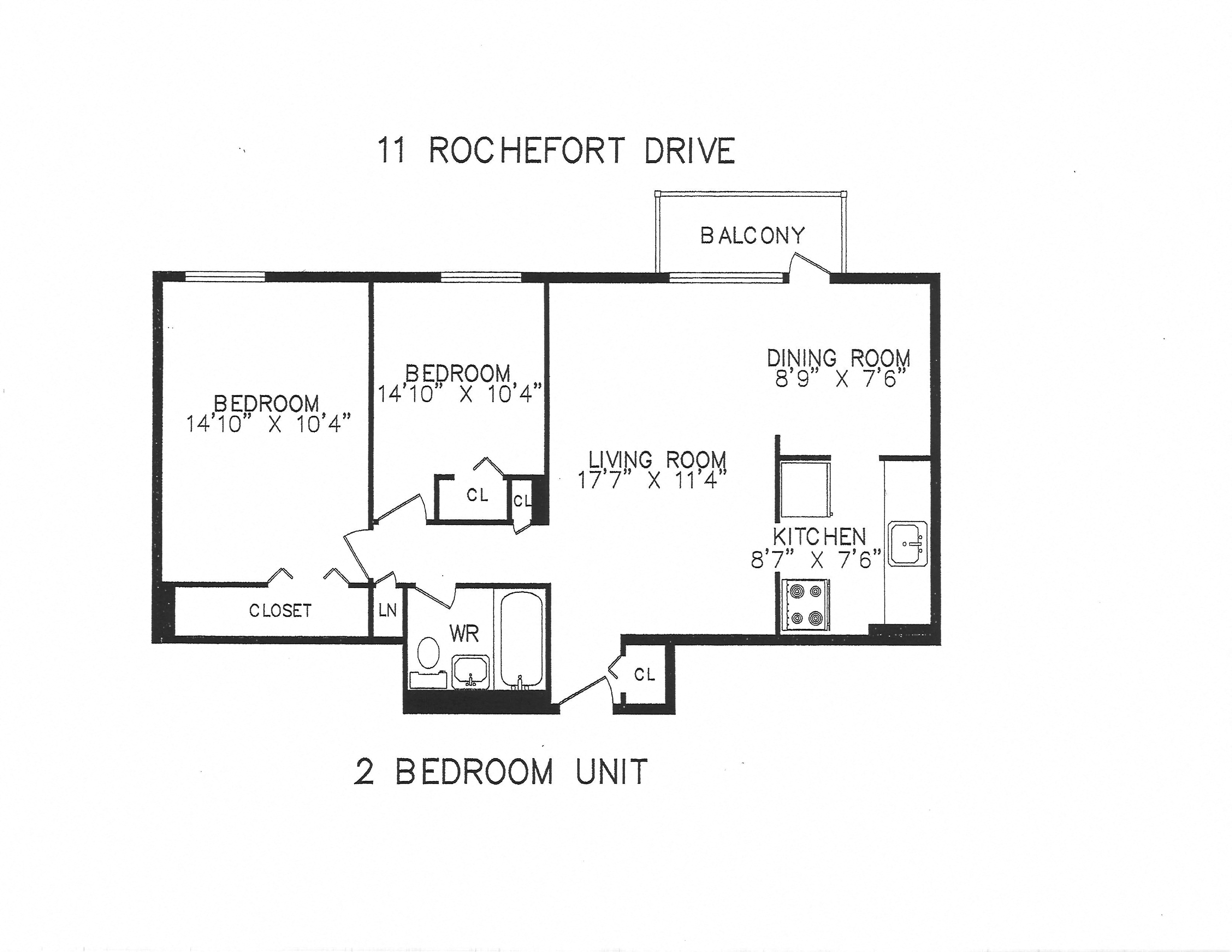 2 bedroom with one bathroom and balcony