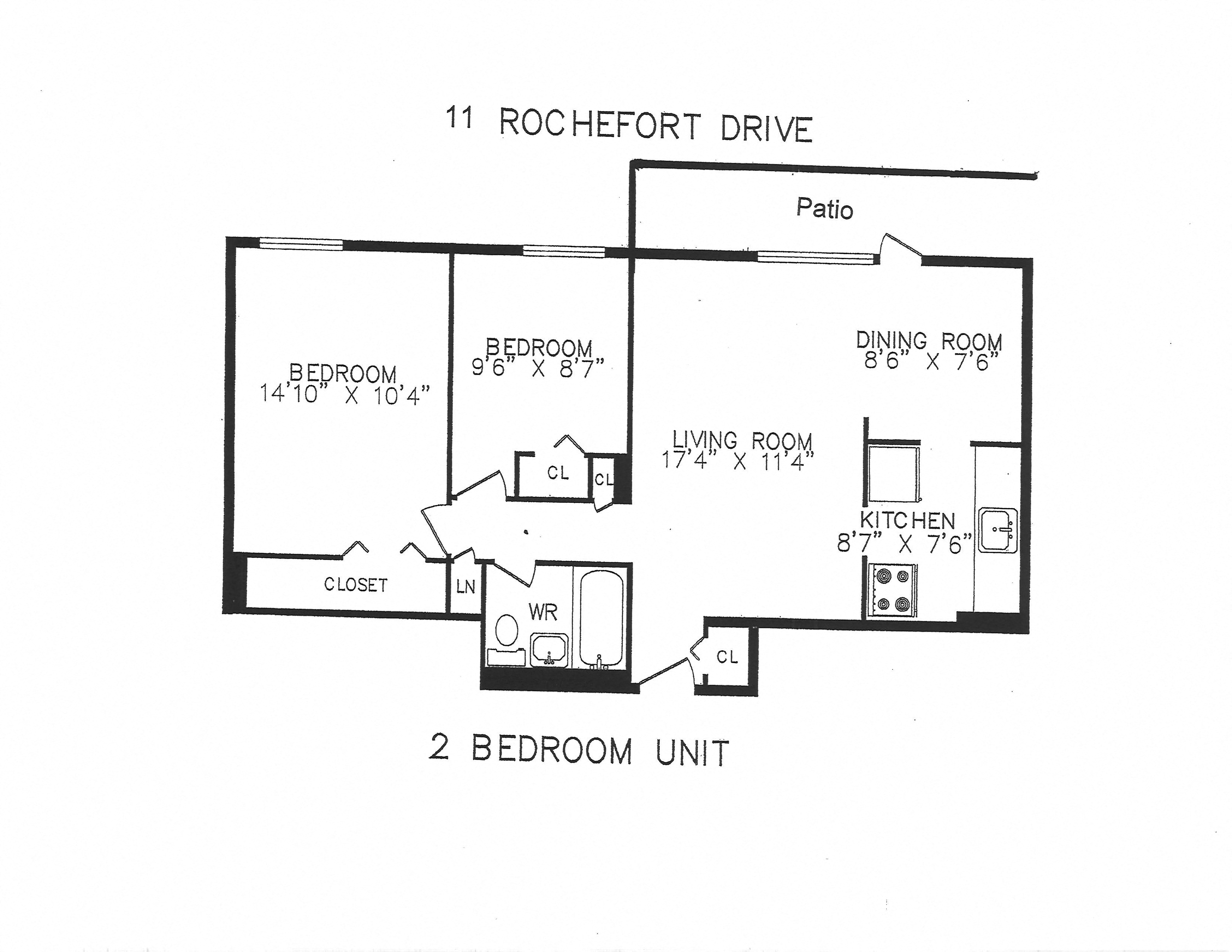 2 bedroom with one bathroom and patio