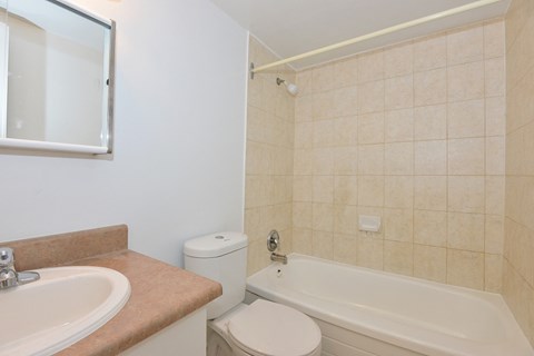 a bathroom with a sink toilet and a bath tub