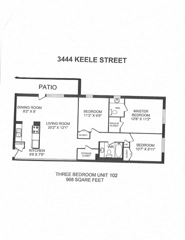 2 bedroom with 1 1/2 bathroom, no balcony