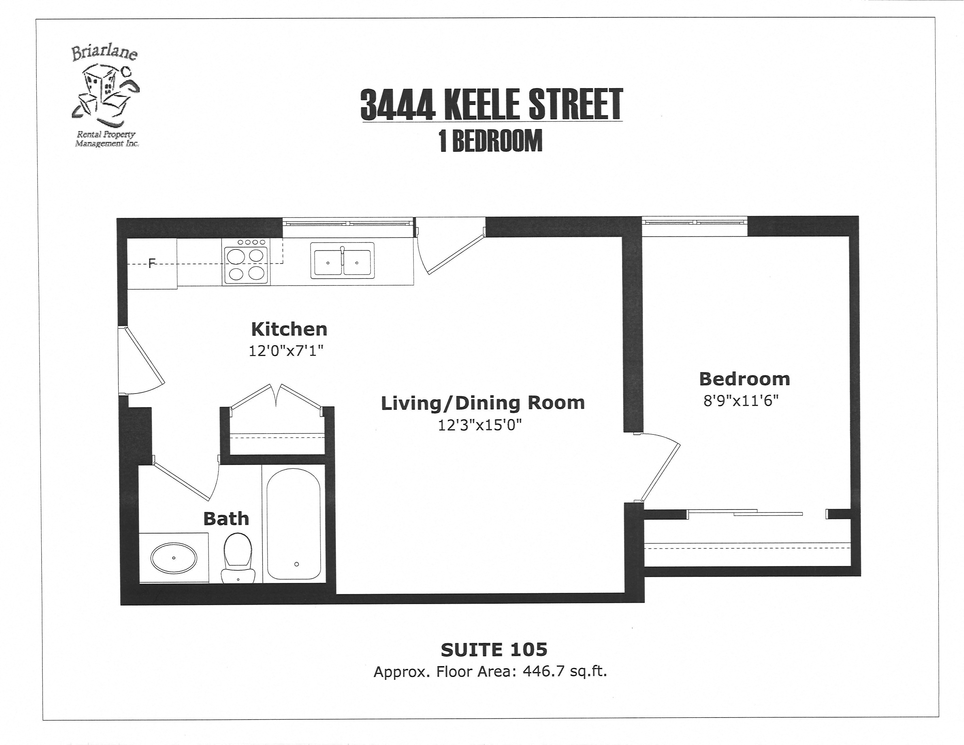 1 bedroom with one bathroom, no balcony