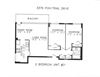 2 bedroom, 1 bathroom, balcony, end of the hallway