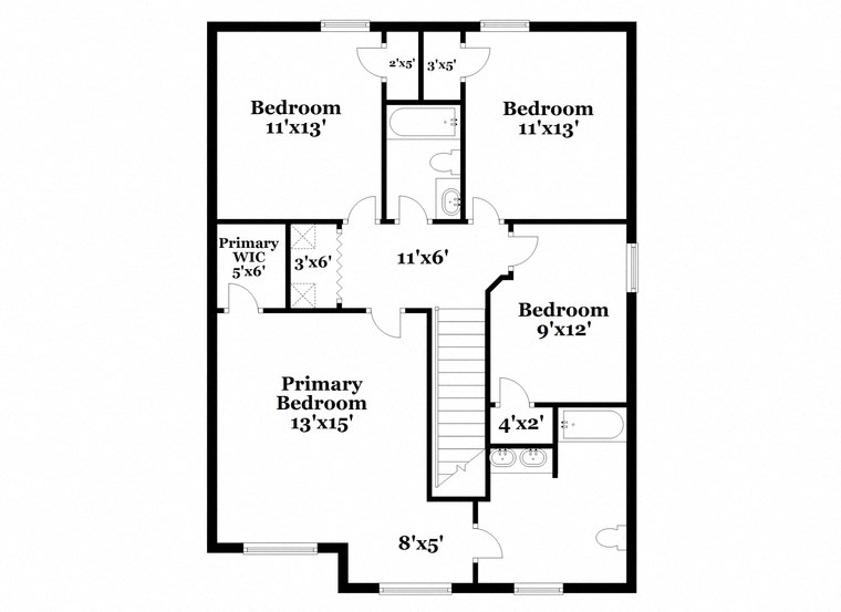 a floor plan of a house with an open floor plan with bedrooms and a bathroom