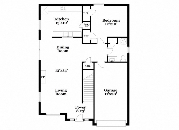 a floor plan of a home with a small living room and a dining room
