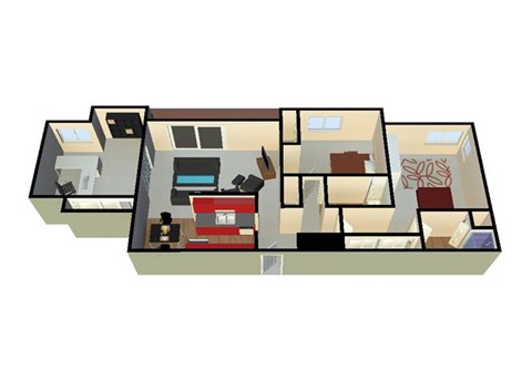 Long Island 3D Floor Plan Layout Two Bedroom