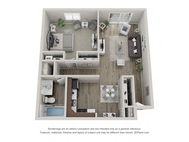 Birch floor plan of a one bedroom apartment at Carol Stream Crossing