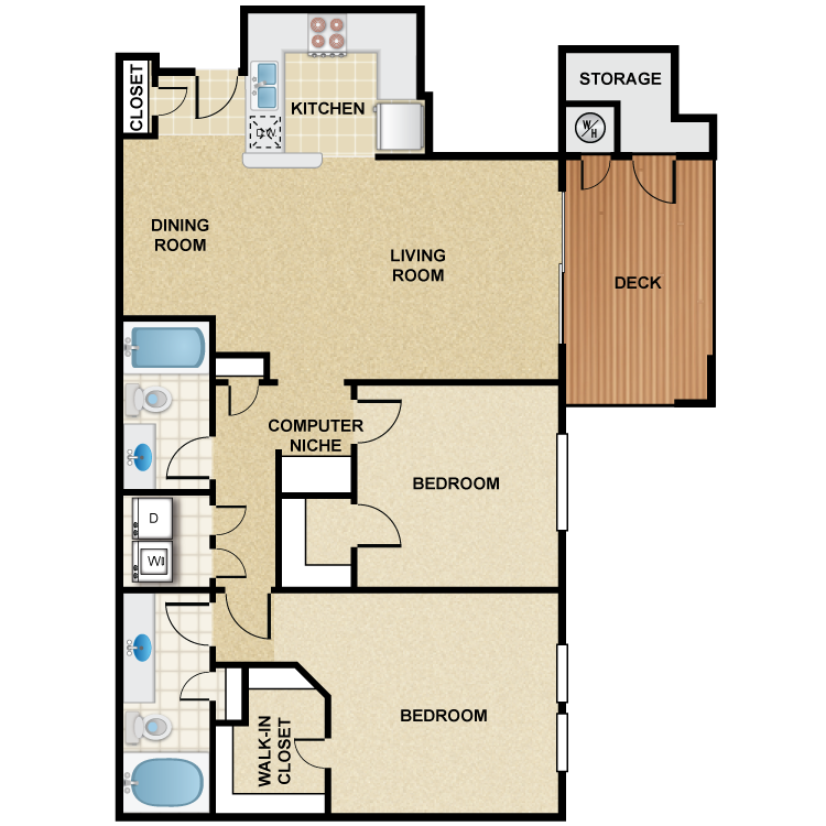 2 Bedroom 2 Bath - Madera Floor Plan 1