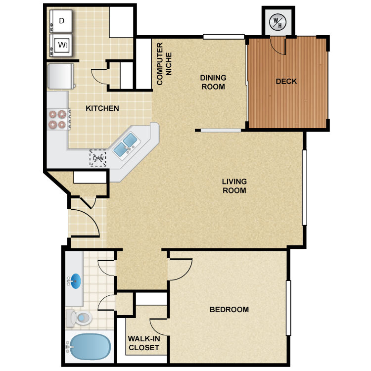1 Bedroom 1 Bath - Monterey Floor Plan 5