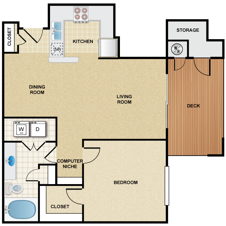 1 Bedroom 1 Bath - Napa Floor Plan 6