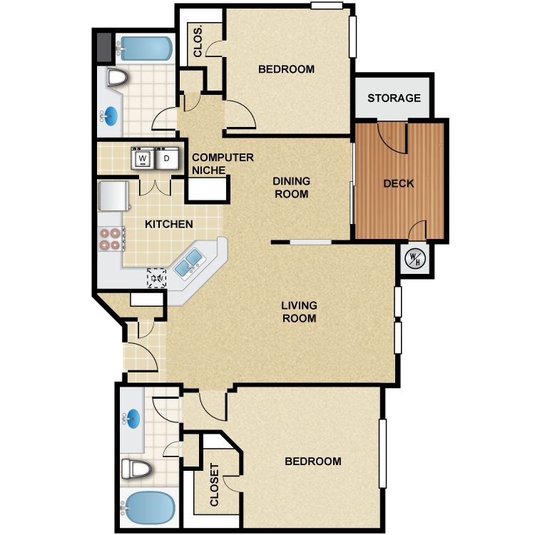 2 Bedroom 2 Bath - Santa Cruz Floor Plan 3