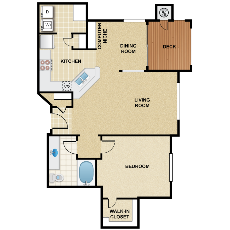 1 Bedroom 1 Bath - Sonoma Floor Plan 4